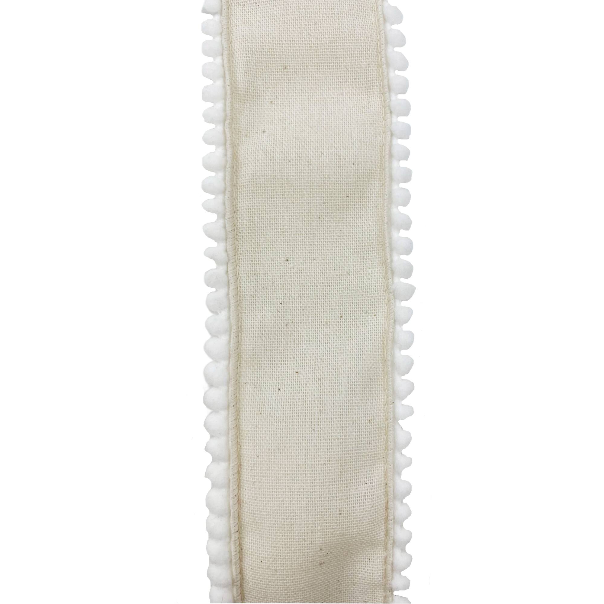 2.5" x 2yd. Faux Burlap with Pom Pom Trim Ribbon by Celebrate It®